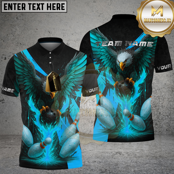 Maxcorners Bowling Shirt American Bald Eagle Bowling Ball Multioptions Personalized Name, Team Name Unisex 3D Shirt (4 Colors)