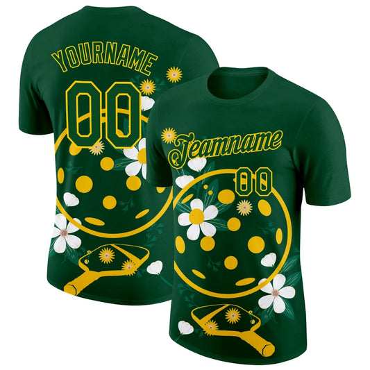 Maxcorners Pickleball Paddle Ball Green Yellow Daisy Floral Botanical Personalized Name 3D Unisex Shirt