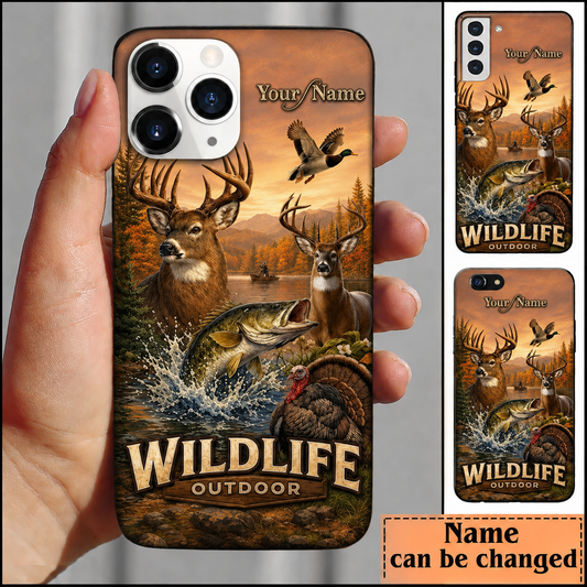 Maxcorners Hunting Wildlife Animals Warm Autumn Mountains Customized Name Phone Case