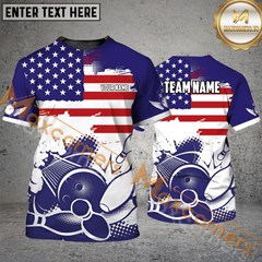 Maxcorners Us Flag Patriotic Bowling Jersey Customized Name, Team Name 3D Polo Shirt