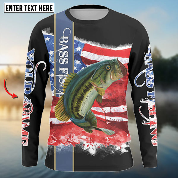 Maxcorners Beautiful Bass Fishing American Flag Patriotic Customize Name 3D Shirt