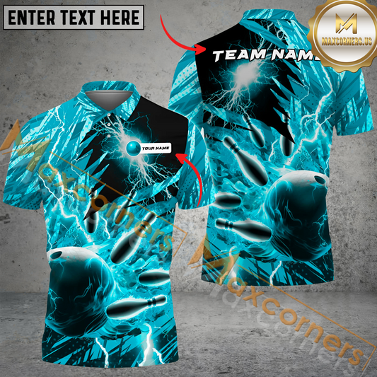Maxcorners Color Lightning Bowling Jersey Multicolor Option Customized Name, Team Name 3D Polo Shirt