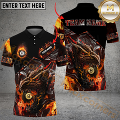 Maxcorners Ball 8 Pool Fiery Dragon Billiard Jersey Multicolor Option Customized Name, Team Name 3D Polo Shirt