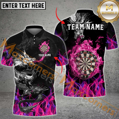 Maxcorners Darts Dragon Flame MutilColor Option Customized Name, Team Name 3D Polo Shirt