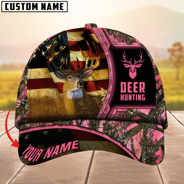 Maxcorners Premium Unique The Best Flag Deer Hunting Camouflage Pattern Multicolor Personalized Name 3D Cap