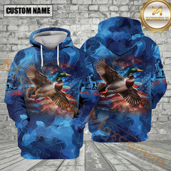 Maxcorners Blue Mallard Duck Hunting Patriotic All Over Print Shirt
 Best Gift For Hunter
