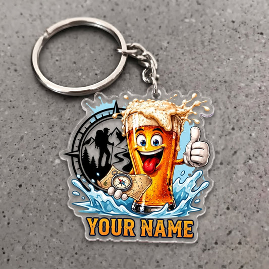 Maxcorners Hiking Funny Beer Outdoor Adventure Customized Name 3D Keychain And Ornament