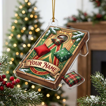 Maxcorners Cornhole Christmas Wreath Holiday Board Customized Name 3D Keychain And Ornament