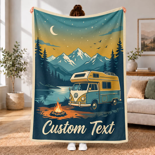 Maxcorners RVs Vintage Camper Mountain Night Custom Name 3D Blanket