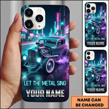 Maxcorners Hot Rod Purple Classic Car with Cyan Neon City and Metal Spirit Personalized Name 3D Phone Case
