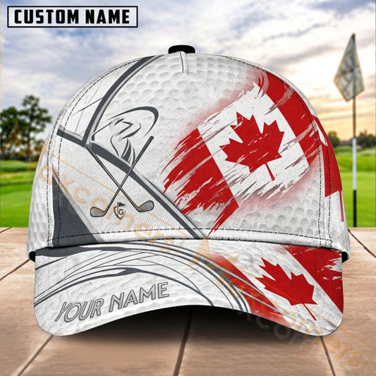 Maxcorners Golf Canada Maple Leaf Sketch Personalized Name 3D Cap
