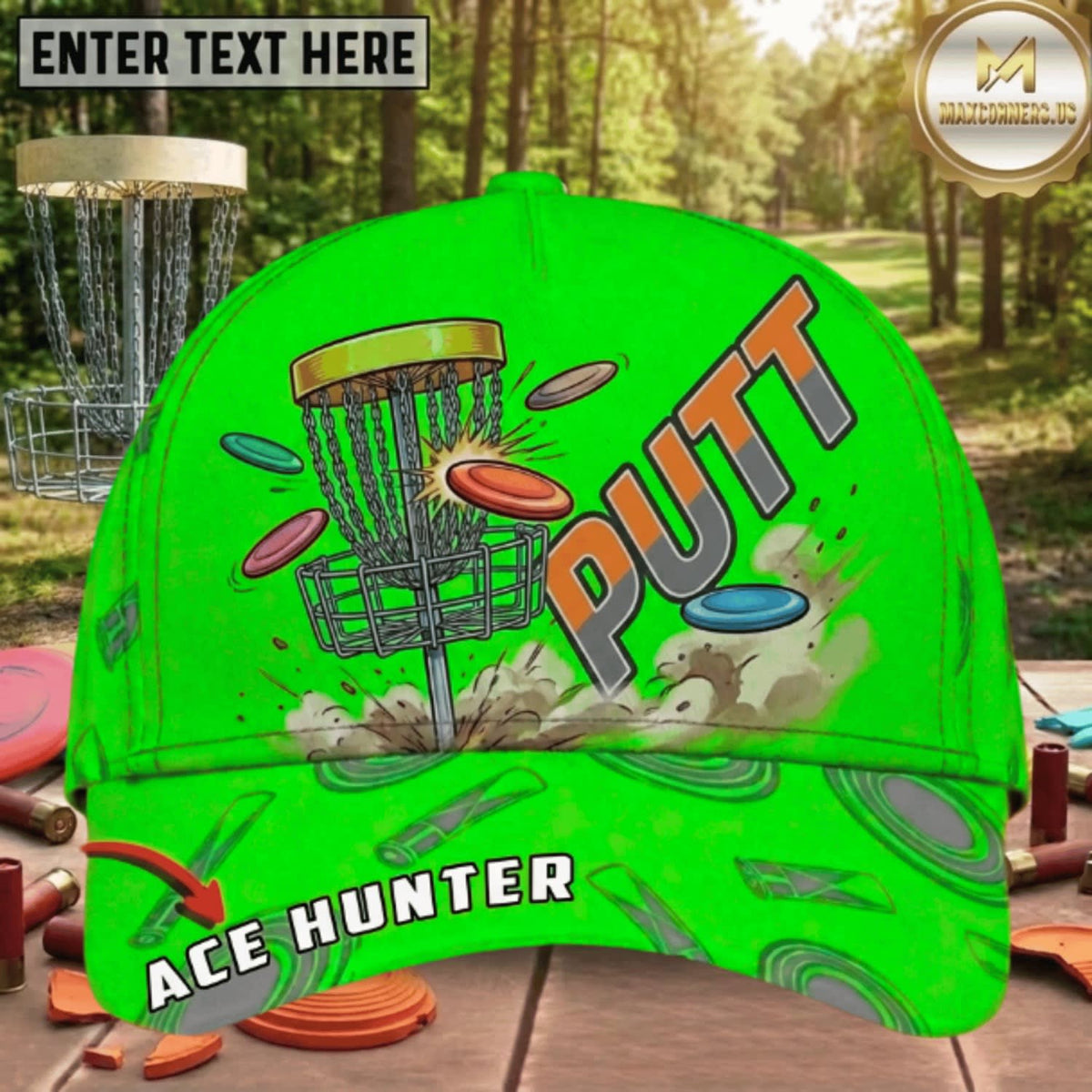 (7 Colors) Maxcorners Disc Golf Putt Chain Basket Ace Hunter Personalized Name 3D Cap LM3009