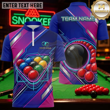 Maxcorners Snooker Purple Blue Neon Cosmic Orbit Personalized Name 3D Unisex Shirt