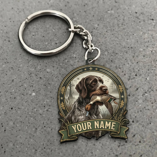 Maxcorners Duck Hunting German Shorthaired Pointer Misty Woodland Scene Custom Name Gift 2D Flat Acrylic Ornament, Keychain