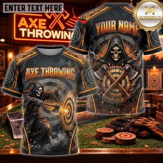 Maxcorners Axe Throwing Grim Reaper Dark Forest Personalized Name 3D Unisex Shirt
