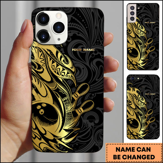 Maxcorners Bowling Gold Tribal Strike Ball Multicolor Personalized Name 3D Phone Case