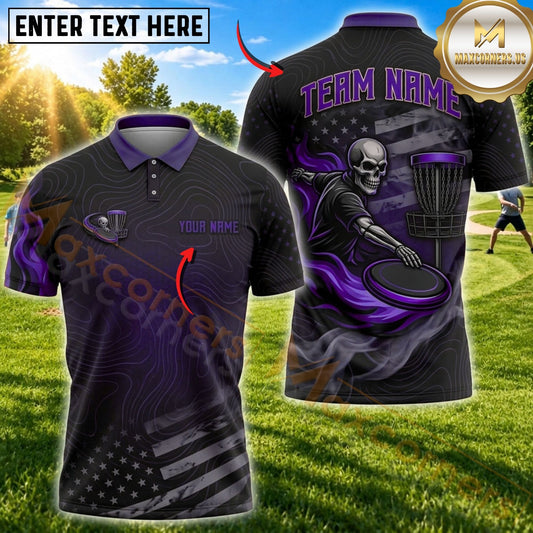 Maxcorners Disc Golf Basket & Skull Graphic with Dynamic Disc Golf Motion Design Multicolor Customized Name, Team Name 3D Shirts