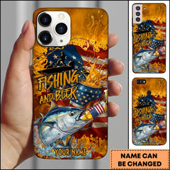 Maxcorners Tuna Fishing Phone Case And Beer Golden Splash Design Personalized Name 3D Phone Case