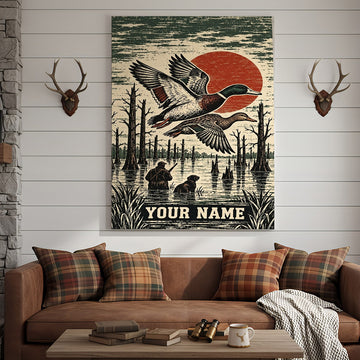 Maxcorners Moose Hunting Floral Mountain Wilderness Personalized Canvas Wall Art
