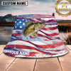 Maxcorners Fishing Watercolor American Flag Splash Personalized 3D Bucket Hat (13 Fish Species)