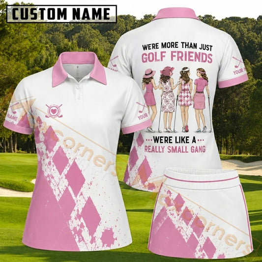 Maxcorners Pink Argyle Golf Friends Gang Personalized Name 3D Golf Shirt and Skirt
