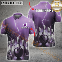 Maxcorners Lightning Strike Bowling Jersey Multicolor Option Personalized Name, Team Name 3D Polo Shirt