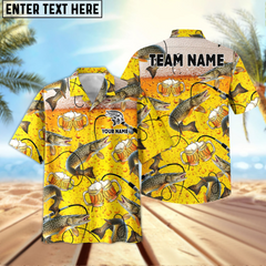 Maxcorners Pike Fishing Beer Swimming Personalized Name, Team Name 3D Hawaiian Shirt
