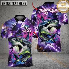 Maxcorners Shark Strike Golf Polo Shirt, Customized Name & Team Name 3D Shirts (4 Colors)