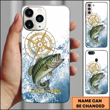Maxcorner Fishing Golden Compass Water Splash Personalized Name 3D Phone Case (10 Fish Species)
