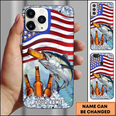 Maxcorners Tuna Fishing Phone Case American Flag Beer Bottles Fish Art Personalized Name 3D Phone Case