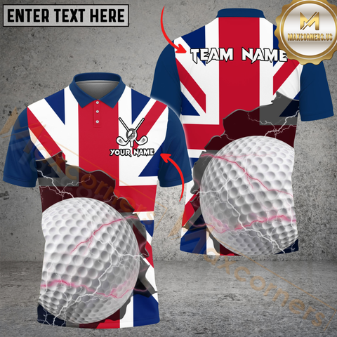 Maxcorners Golf UK Flag Personalized Name 3D Unisex Shirt