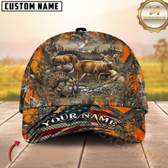 Maxcorners Whitetail Deer & Turkey Hunting Scene Personalized Hat 3D Printed Multicolor