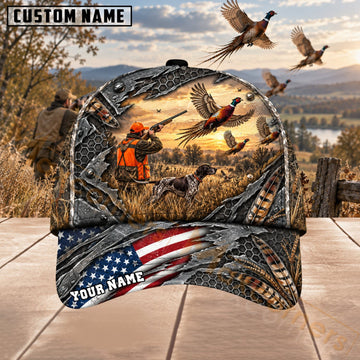 Maxcorners Upland Bird Hunting Woodland Sunset Pheasant Scene Personalized Name 3D Cap