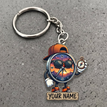 Maxcorners Hiking Cool Compass Backpacker Character Customized Name 3D Keychain And Ornament