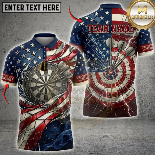 Maxcorners Darts American Flag Bullseye Dartboard And Vintage Patriotic Pattern Personalized Name 3D Unisex Shirt