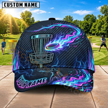 Maxcorners Disc Golf Neon Lightning Chain Basket Personalized Name 3D Cap