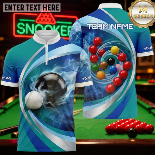 Maxcorners Snooker Turquoise Blue Dynamic Ball Swirl Personalized Name 3D Unisex Shirt