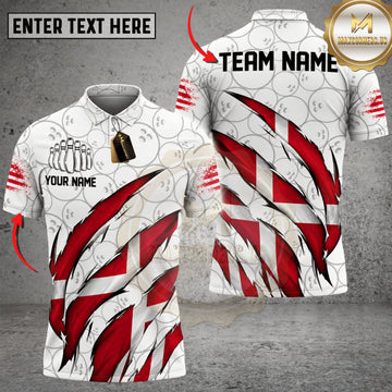 Maxcorners Bowling Denmark Flag Eagle Claw Scratch Personalized Name 3D Unisex Shirt
