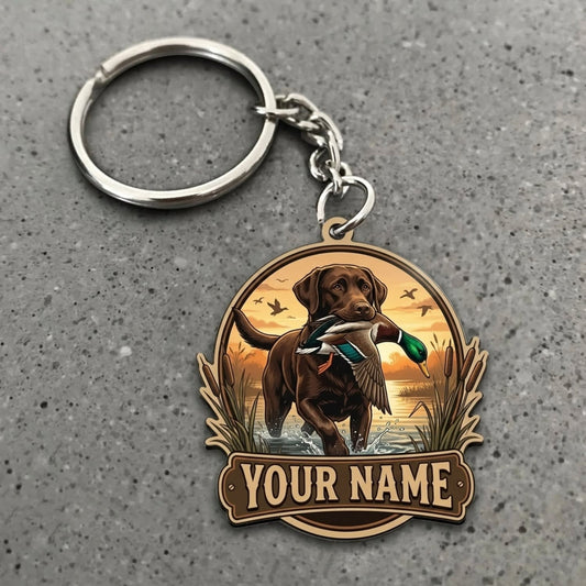 Maxcorners Duck Hunting Brown Retriever Flying Mallard Sunset Custom Name Gift 2D Flat Acrylic Ornament, Keychain