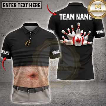 Maxcorners Bowling Funny Fake Abs Canadian Flag Bowling Pins Personalized Name 3D Unisex Shirt