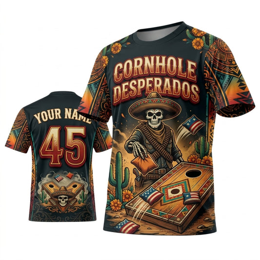 Maxcorners Cornhole Desperado Vintage Teal Western Personalized Name 3D Unisex Shirt