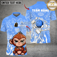 Maxcorners Bowling And Pins Cute Baby Monkey Customized Name, Team Name 3D Shirt