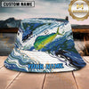 Maxcorners Fishing Blue Camo Wave Personalized Name 3D Bucket Hat (12 Fish Species)