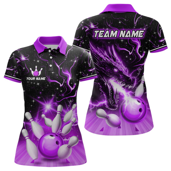 Maxcorners Purple Dragon Flaming Bowling Shirt for Men and Women Custom Bowling Jersey for Team LM2504