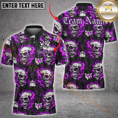 Maxcorners Bowling Flame Skull Multicolor Customized Name, Team Name 3D Polo Shirt