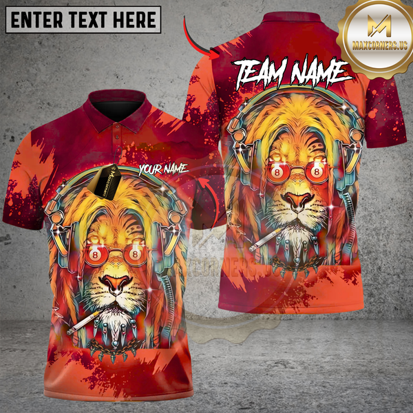 Maxcorners Billiards Cosmic DJ Lion Custom Name, Team Name 3D Shirt