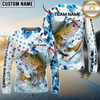 Maxcorners Fishing Blue White American Flag Personalized Name, Team Name 3D Shirt