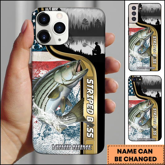 Maxcorners Striped Bass Fishing Lake Reflection Personalized Name 3D Phone Case