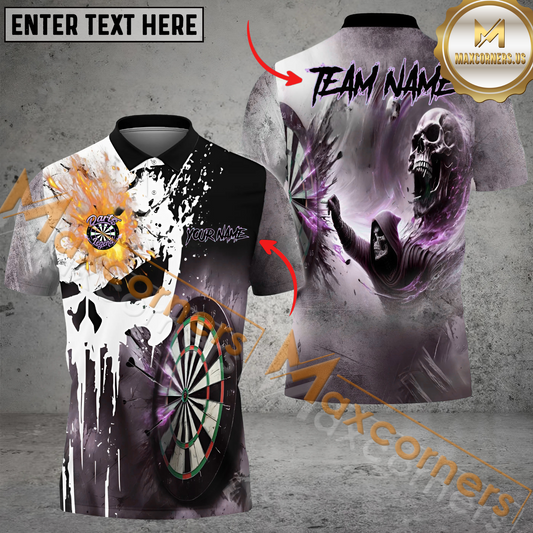 Maxcorners Darts Skull Reaper Fire Flame Mutilcolor Options Personalized Name, Team Name 3D Polo Shirt