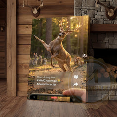 Maxcorners Deer Canvas Funny Dancing Lights Antlers Canvas Wall Art